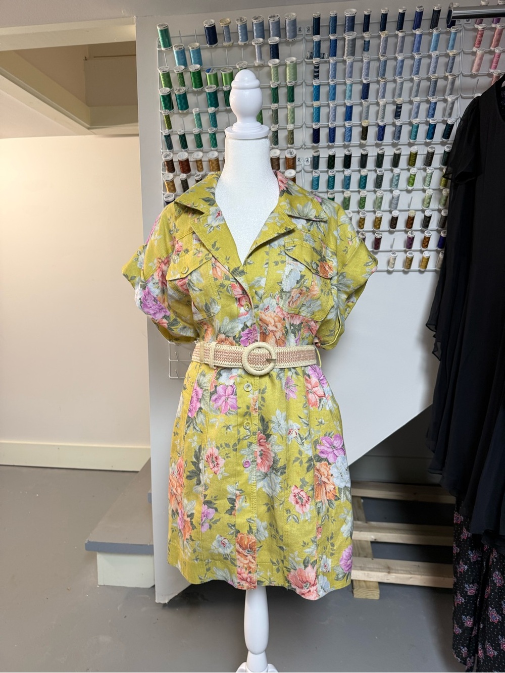 Zimmermann Yellow Floral Button-Front Mini Dress with Belt